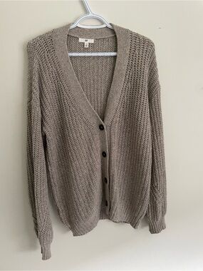 bp Taupe-Brown Open Knit V-Neck Button Cardigan